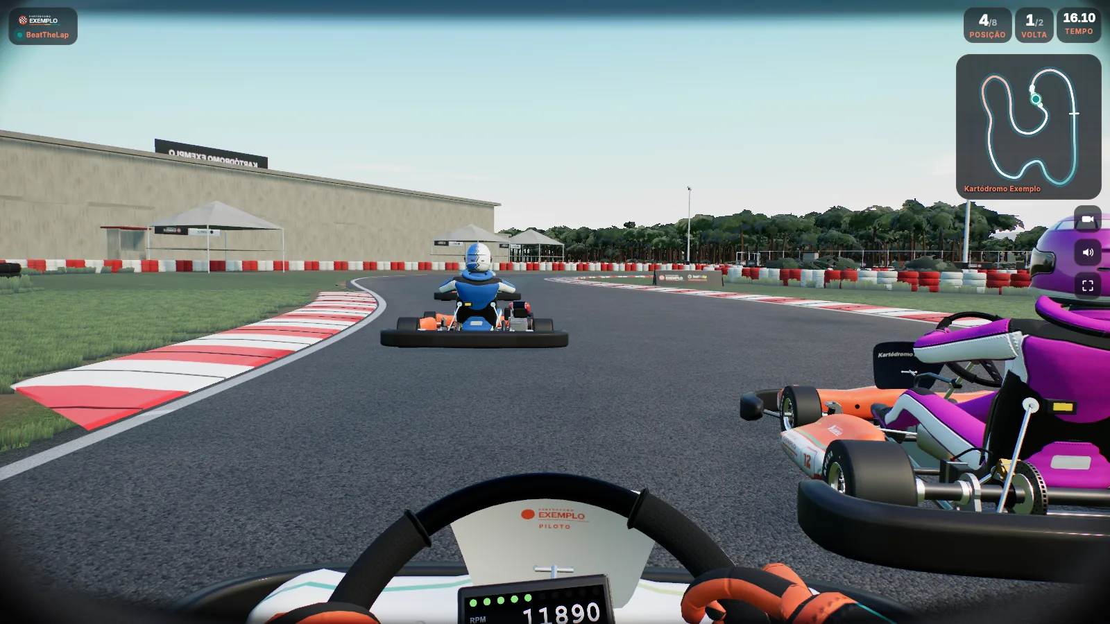 View from the driver's seat in a corner, with rivals ahead