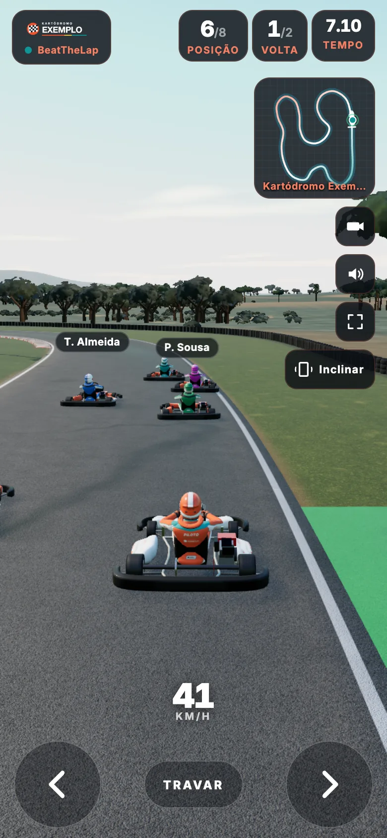 Racing on a phone against the karts of the track's fleet